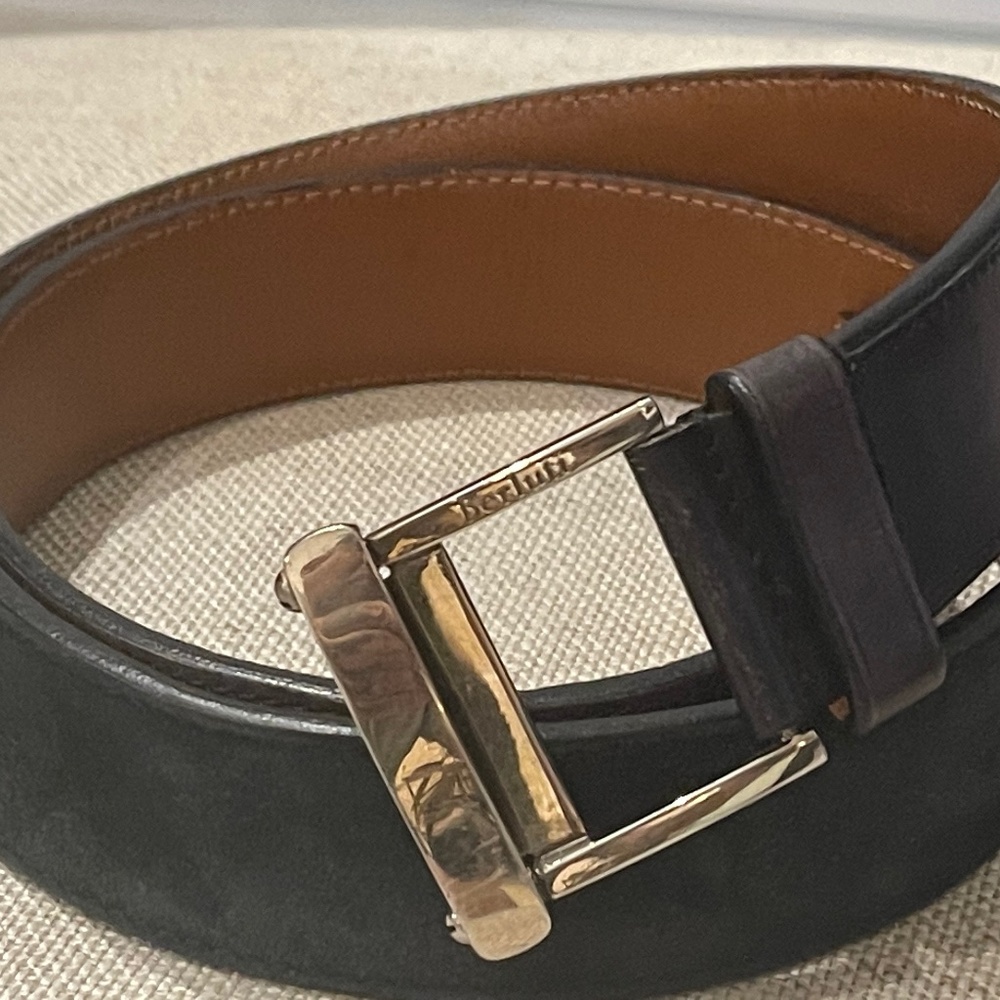 SOLD Berluti 95 / 38 Classic Belt in Blue Suede Excellent Condition